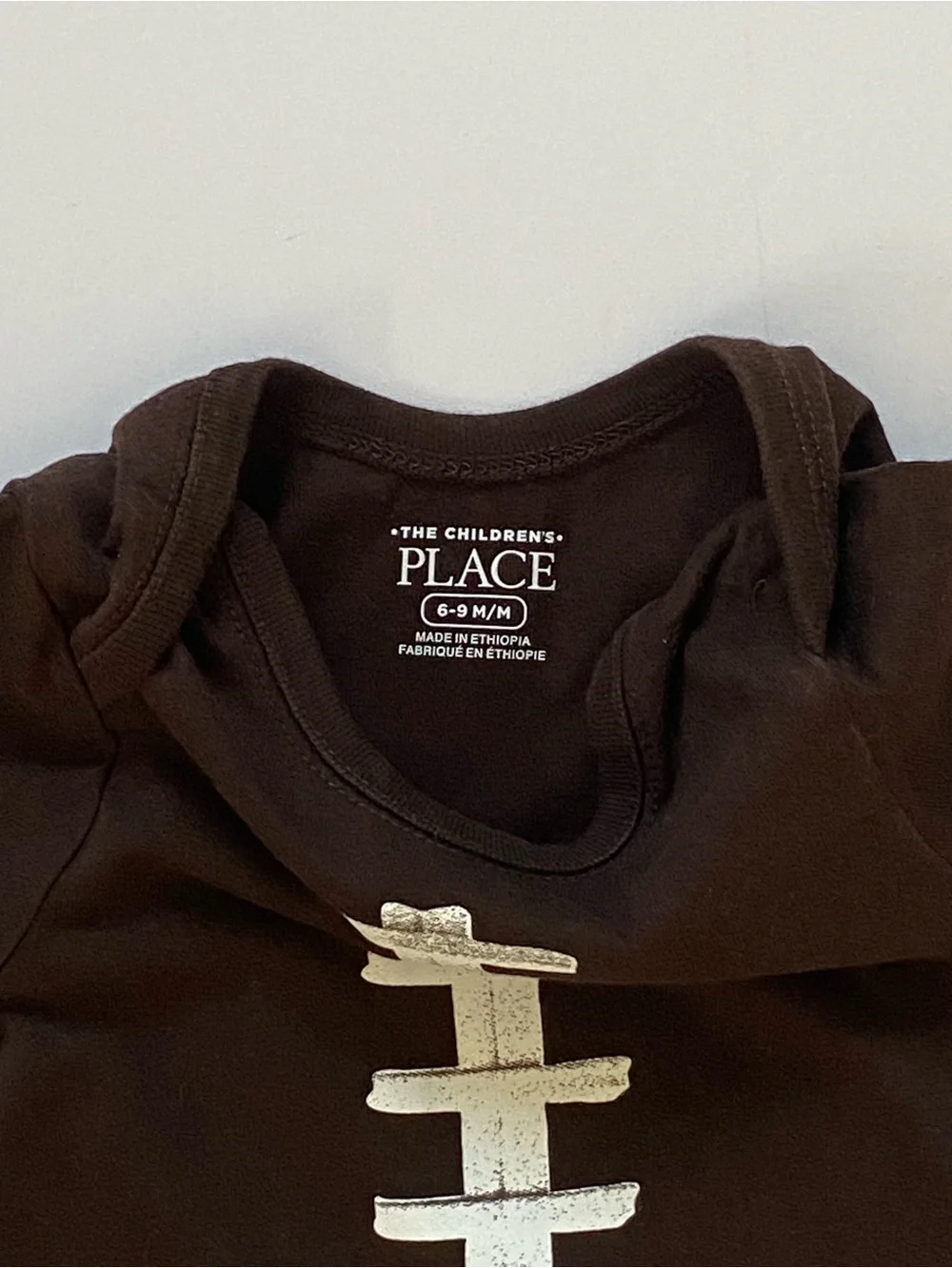 Football Style Bodysuit Size 6 9 Months Brown Cotton Stitching Sporty EUC Mint!
